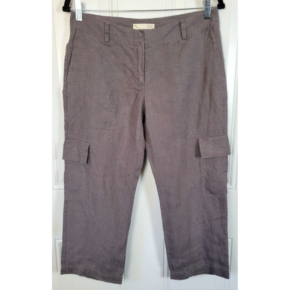 Eileen Fisher 100% Linen Cropped Cargo Pants Size 4
